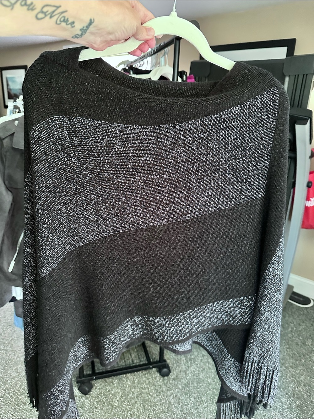Women's Black & Gray Knit Poncho Sweater